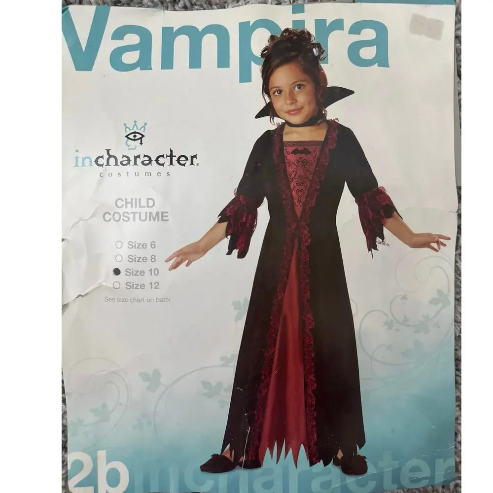 Girls Red & Black Wicked Sorceress Witch Vampira Dress Halloween Costume Sz 10